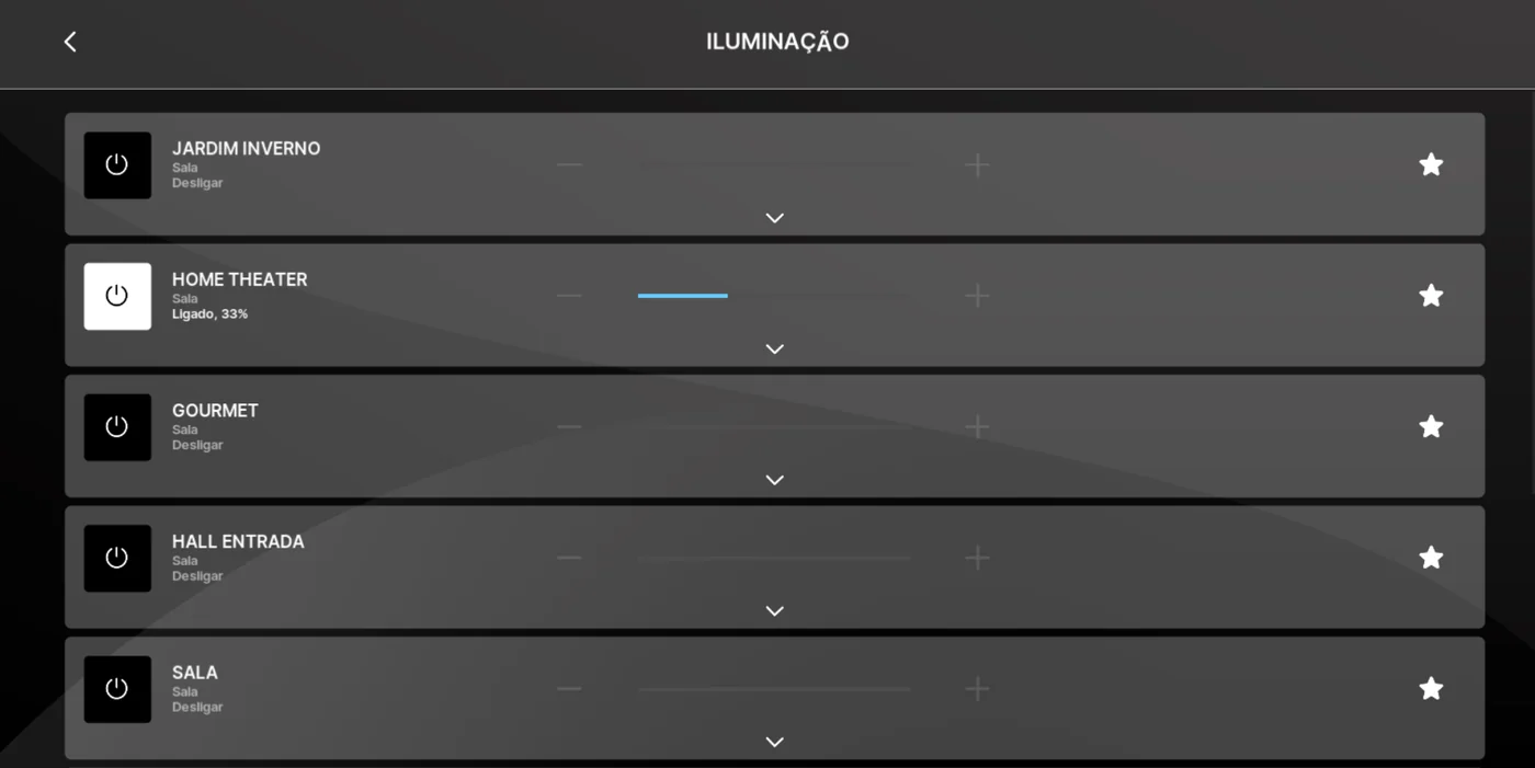 Tela de iluminação do Nice ELAN com controle por ambiente